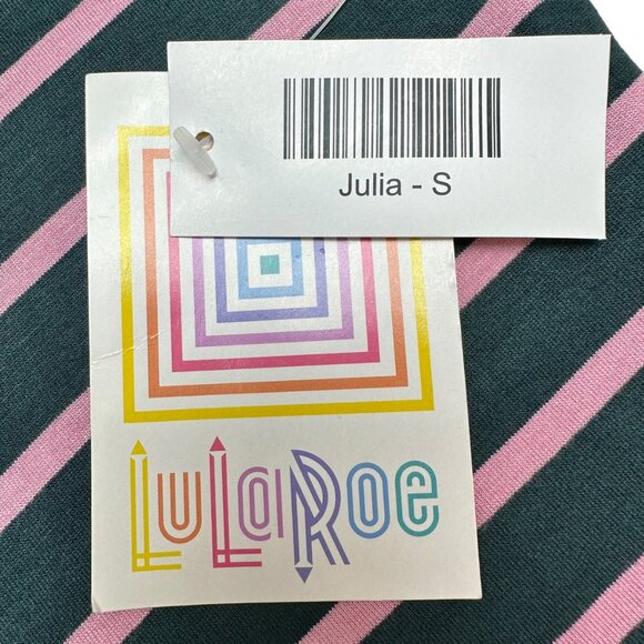 LuLaRoe Retired Julia Dress S Gray and Pink Striped SS Form Fitting NWT - Picture 4 of 9